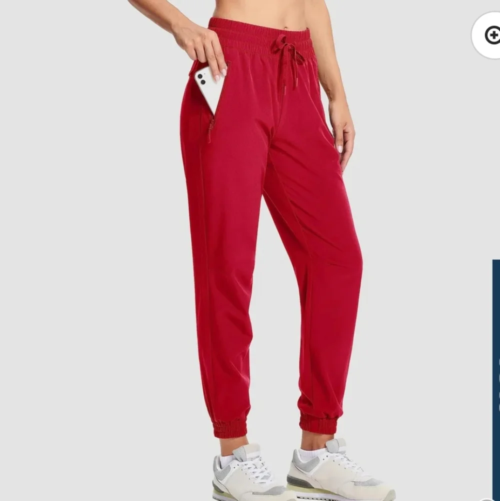Women's Red Drawstring Jogger Pants - Picture 1 of 6